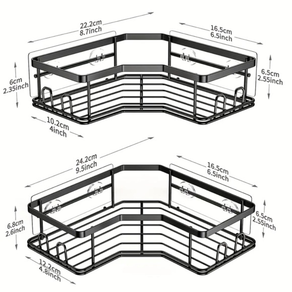 $49 NWT 2pc Corner Shower Caddy/Organizer Shelf, Black stainless steel - Picture 3 of 8